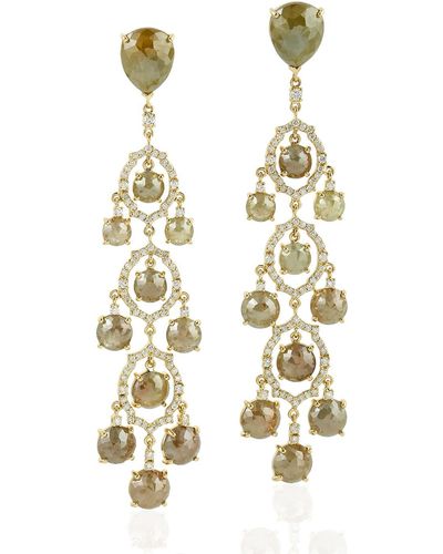 Artisan Natural Ice Diamond Chandelier Earrings Yellow Gold Jewelry - Metallic