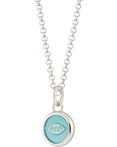 Lily Charmed Sterling Silver Turquoise Eye Resin Capture Necklace - Blue