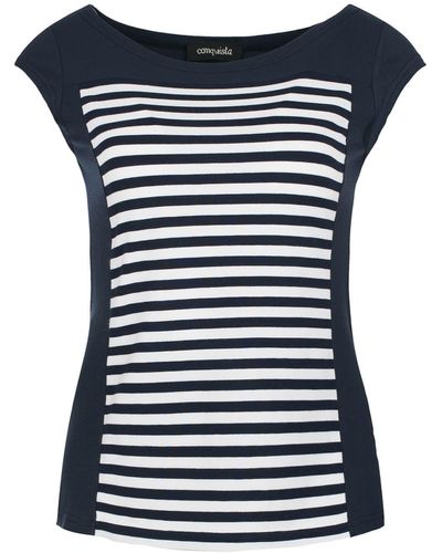 Conquista Nautical Striped Fitted Cap Sleeve Top - Blue