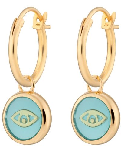 Lily Charmed Gold Plated Turquoise Eye Resin Charm Hoop Earrings - Blue