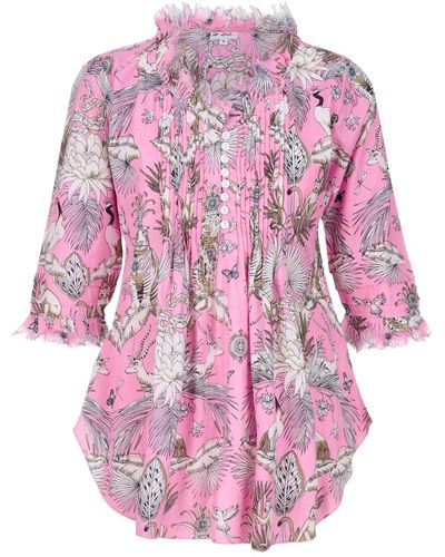 At Last Sophie Cotton Shirt In Pink Tropical