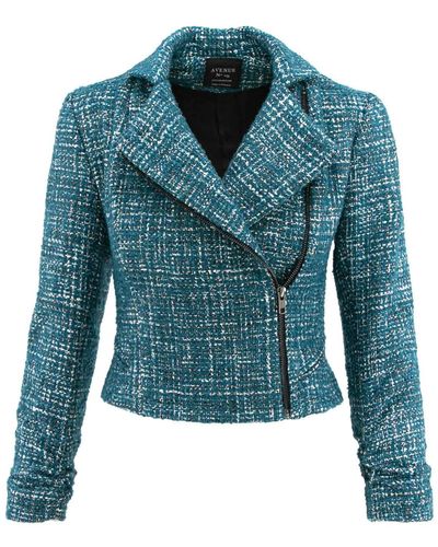 AVENUE No.29 Double Breasted Cropped Jacket With Zipper – Turquoise - Blue