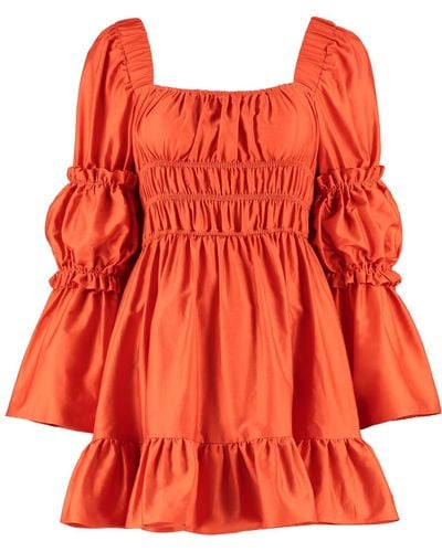 Lavaand The Edie Square Neck Cotton Mini Dress In Sunset Orange - Red