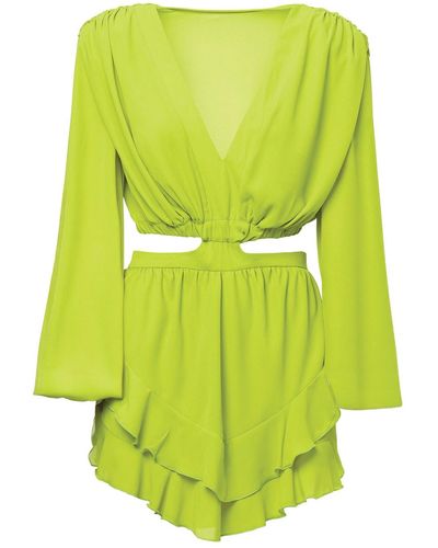 BLUZAT Lime Mini Jumpsuit With Cut-out - Green