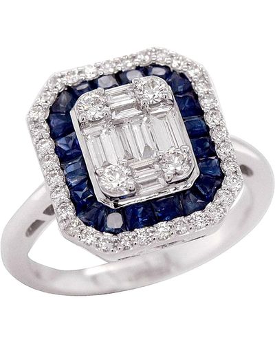 Artisan Natural Baguette Diamond & Blue Sapphire In 18k White Gold Elegant Cocktail Ring