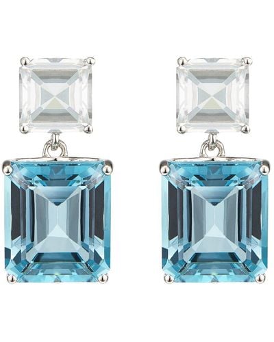 Augustine Jewels White Topaz & Blue Topaz Octagon White Gold Earrings