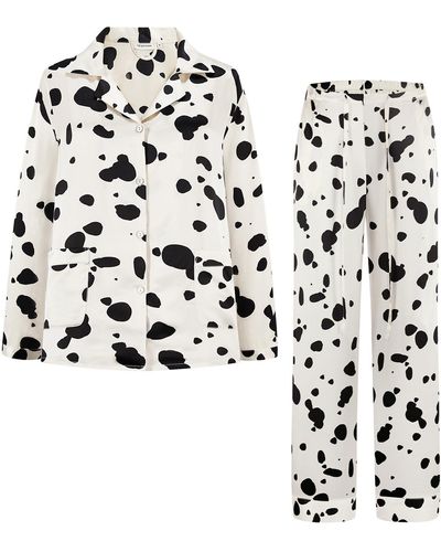 NOT JUST PAJAMA Dalmatian Long Silk Pyjama Set - Black