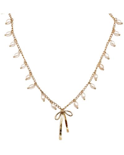 Babaloo Bows & Pearls Necklace - Metallic