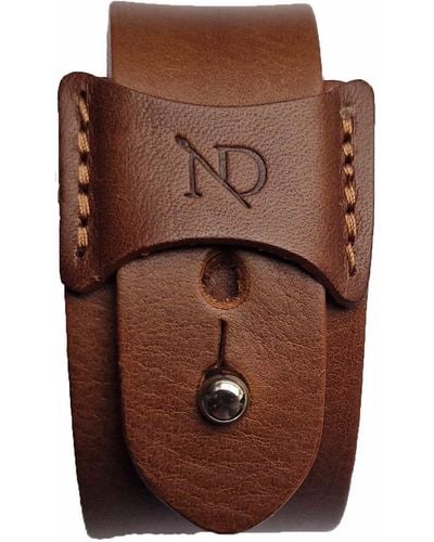 N'damus London Finsbury Natural Grain Leather Bracelet With Silver Button - Brown