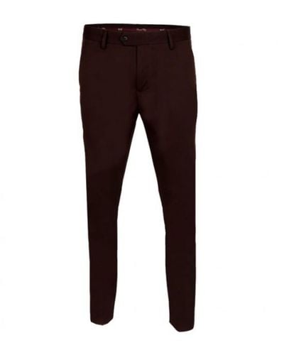 DAVID WEJ Plain Smart Trousers With Belt Loops – - Brown