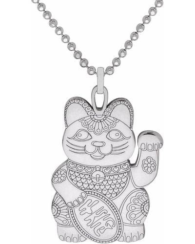 CarterGore Silver Lucky Cat Pendant Necklace Large - Metallic