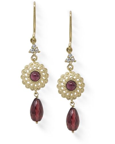 Vintouch Italy Filigrana Gold-plated Garnet Earrings - Red