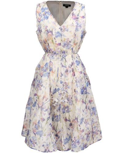 Smart and Joy Neutrals / Flower Print Sleeveless Tea Organza Dress - Multicolour