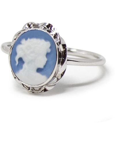 Vintouch Italy Sterling Silver Sky Blue Mini Cameo Ring