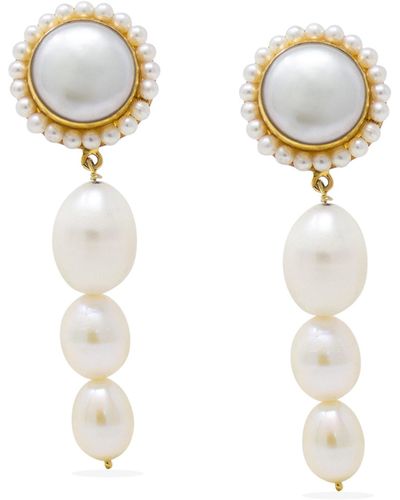 Vintouch Italy Bianca Gold Vermeil Pearl Earrings - Metallic
