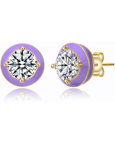 Genevive Jewelry Rachel Glauber Young Adults-teens Yellow Gold Plated With Clear Cubic Zirconia Purple Enamel Round Halo Stud Earrings
