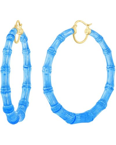 Gold & Honey Xl Bamboo Hoop Earrings In Blue