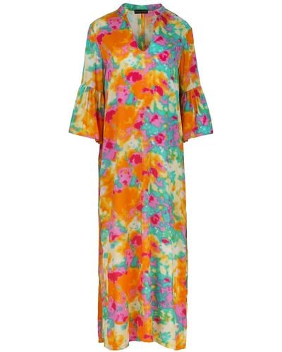 Conquista Abstract Floral Kaftan Style Dress - Orange