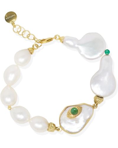 Vintouch Italy The Eye Gold-plated Emerald & Pearl Bracelets - Green