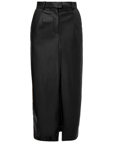 BLUZAT Leather Straight-cut Skirt With Slit - Black
