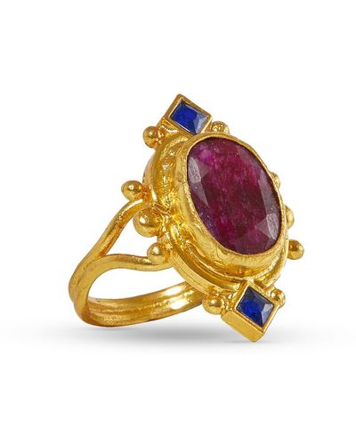 Ottoman Hands Raina Ruby And Blue Crystal Ring - Multicolor