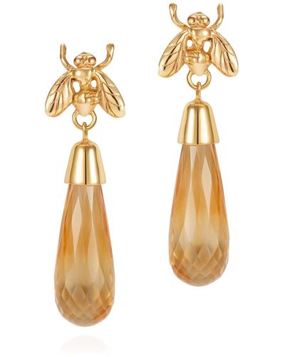 Yasmin Everley Citrine Briolette Little Fly Earrings In Gold - Metallic