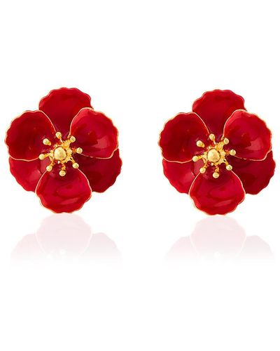 Milou Jewelry Blossom Flower Earrings - Red
