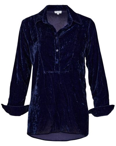 At Last Silk Velvet Shirt In Navy - Blue
