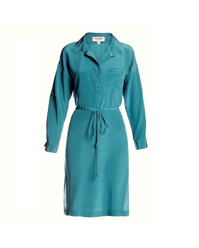 Rumour London Boheme Silk Crepe De Chine Shirt Dress - Blue