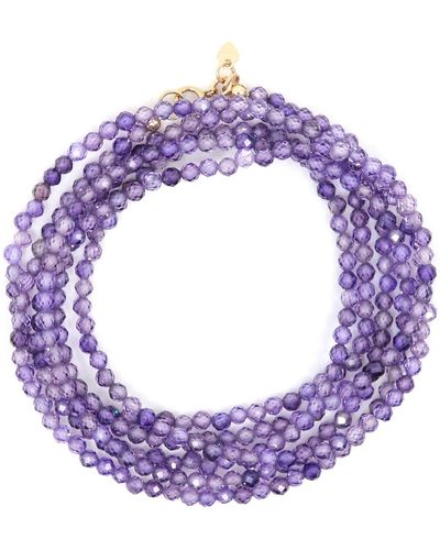 Shar Oke Purple Cubic Zirconia Wrap Beaded Bracelet