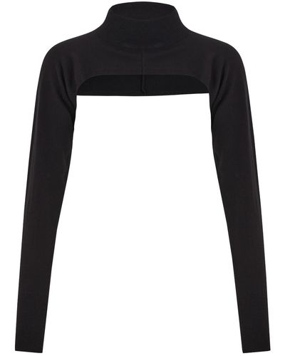 Peraluna Mock Neck Long Sleeve Knitwear Super Crop Top - Black