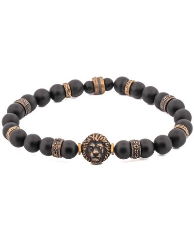 Ebru Jewelry Black Onyx Stone King Lion Beaded Bracelet - Brown