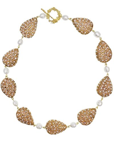 Farra Rhinestone With Freshwater Pearls Statement Necklace - Metallic