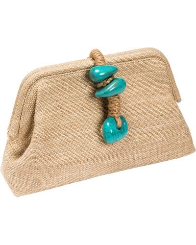 Serena Uziyel Neutrals / Petra Natural & Turquoise Linen Bag