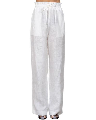 Cliché Reborn Long Linen Trousers In - White