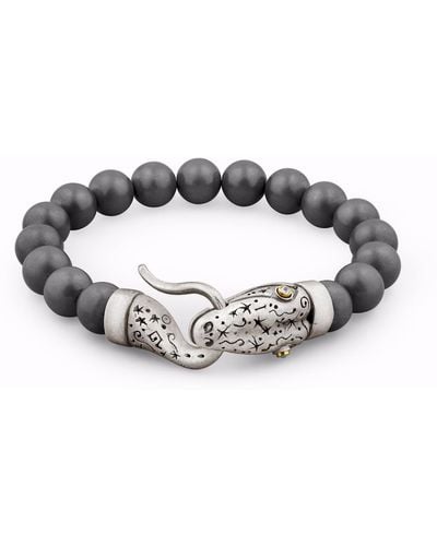 Snake Bones Snake Bracelet With Hematite Beads In Silver Gold & Diamonds - Metallic