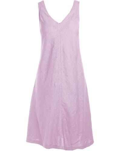 Haris Cotton "v" Neckline Flared Linen Dress - Purple