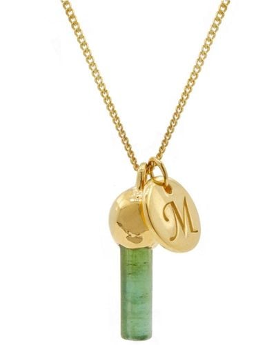 Lee Renee Green Tourmaline Pendant & Initial Necklace - Metallic