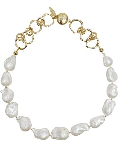 Farra Baroque Pearls With Chain Chunky Necklace - Metallic