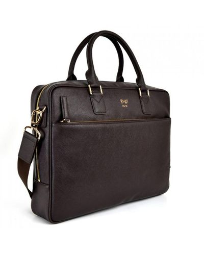 DAVID WEJ Saffiano Leather Briefcase – - Black