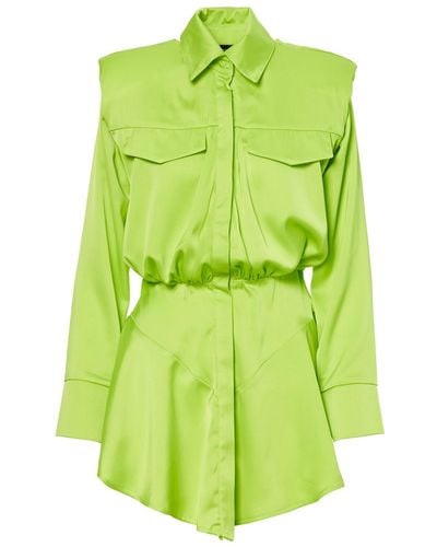 BLUZAT Neon Mini Dress With Oversized Shoulders - Green