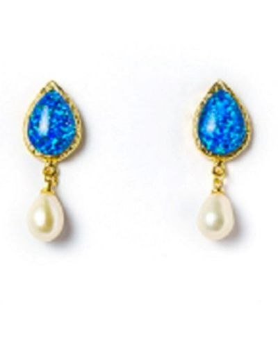 EUNOIA Jewels Santa Rita Earrings Dangle & Drop Opal Freshwater Pearls -blue ,green