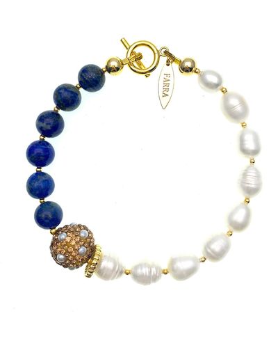 Farra Freshwater Pearls With Lapis Color Block Bracelet - Metallic