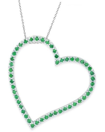 Genevive Jewelry Rhodium Plated Emerald Cubic Zirconia Heart Shape Necklace - Green