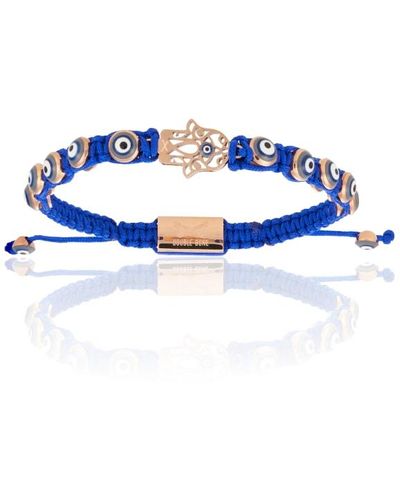 Double Bone Bracelets Pink Gold Hamsa Hand With Polyester Bracelet - Blue