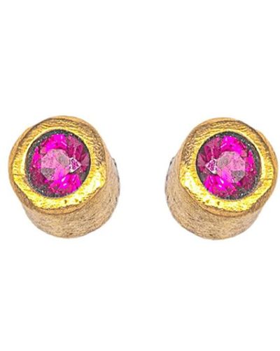 Lily Flo Jewellery Disco Dot Ruby Stud Earrings - Pink