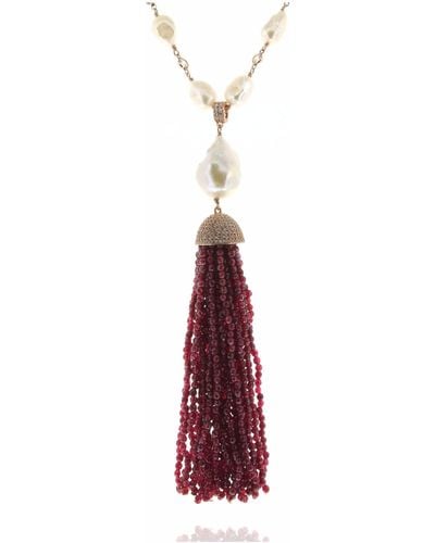 Cosanuova Pearl & Red Jade Tassel Necklace