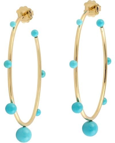 Artisan 18k Yellow Turquoise Hoop Earrings Handmade Jewelry - Metallic