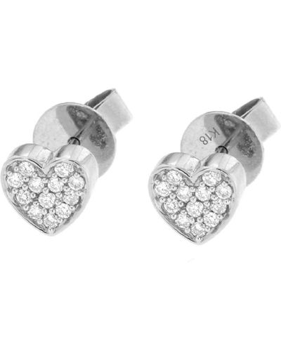 Cosanuova Diamond Heart Stud Earrings In 18k White - Metallic