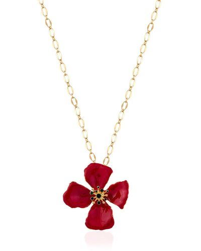 Milou Jewelry Hibiscus Flower Necklace - Red